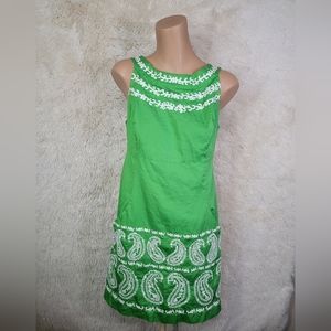 Lilly Pulitzer Size 6 Green Embroidered Jacqueline Paisley Sleeveless Dress K